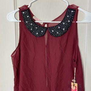 Ardene maroon sheer collared sleeveless top NWT